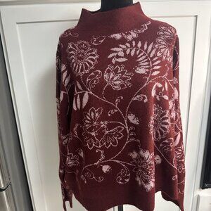 Kate & Sam Red Floral Pullover Women's Sweater Size XXL Mock Neck Boho
